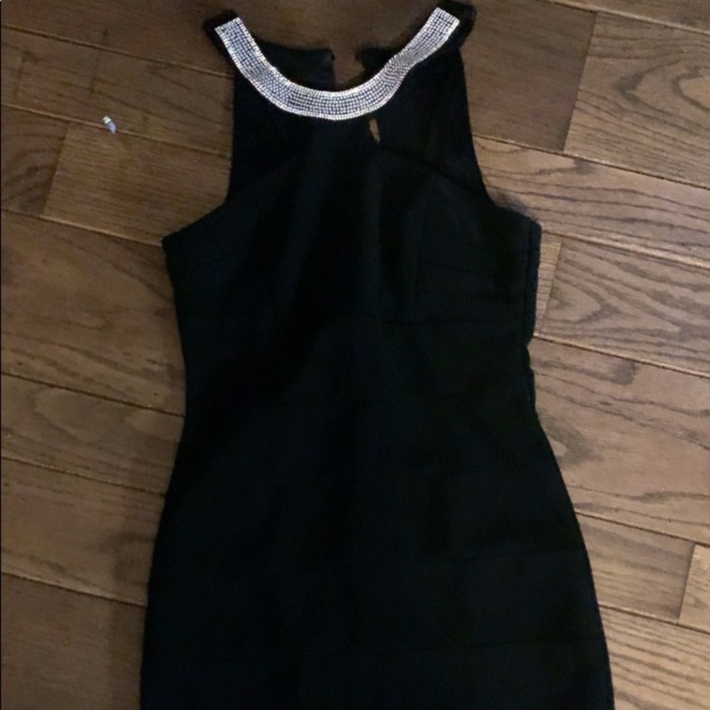 Black cocktail dress with rhinestones